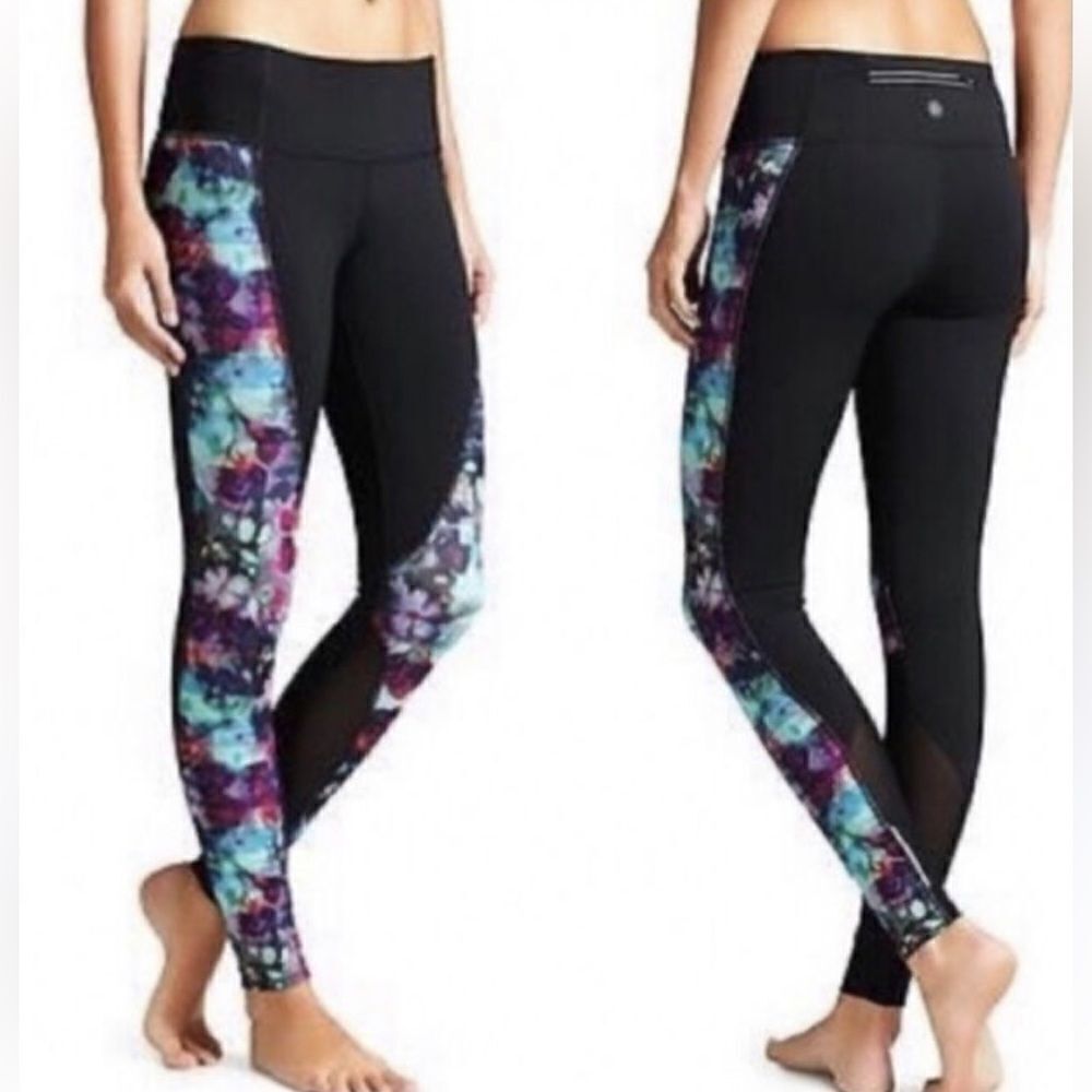 ATHLETA Colorful Watercolor Mesh Panel Athletic Leggings Sz Small